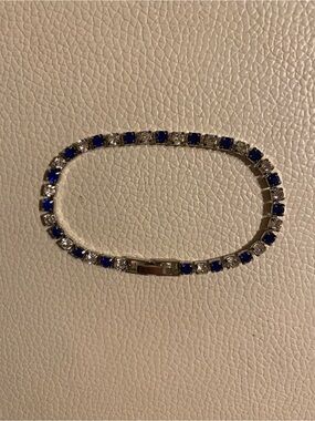 7CT Blue &White Lab Created Diamond Tennis Bracelet 14K Gold Plated Sterling